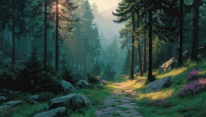 Misty Mountain Forest Path.