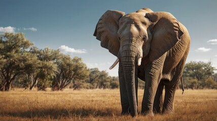 Fototapeta premium Majestic elephant in a golden savanna