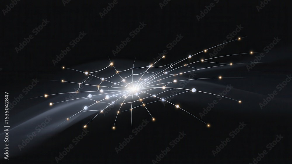 Poster abstract web of light particles against a dark background.