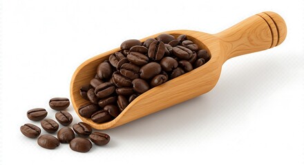 Obraz premium Rich Roasted Coffee Beans in Wooden Scoop