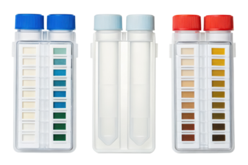 Laboratory test kits with color comparison charts isolated with transparent background