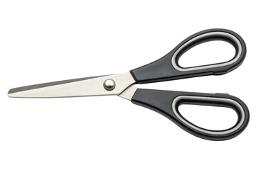 Sharp metal scissors with comfortable black handles isolated with transparent background