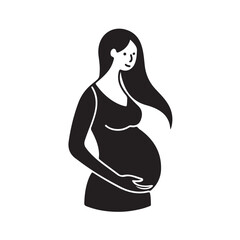Silhouette of Pregnant Woman Holding Belly with Gentle Smile