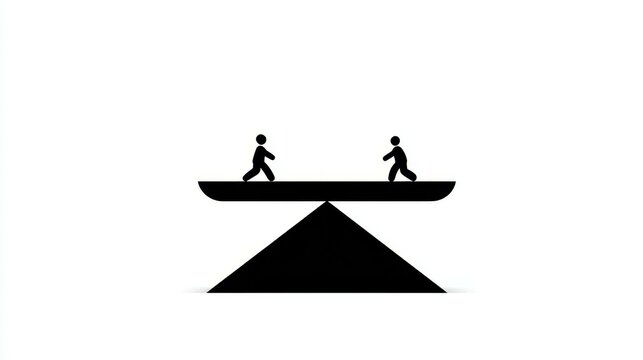 Two stick figures balancing on a seesaw, symbolizing teamwork and balance.