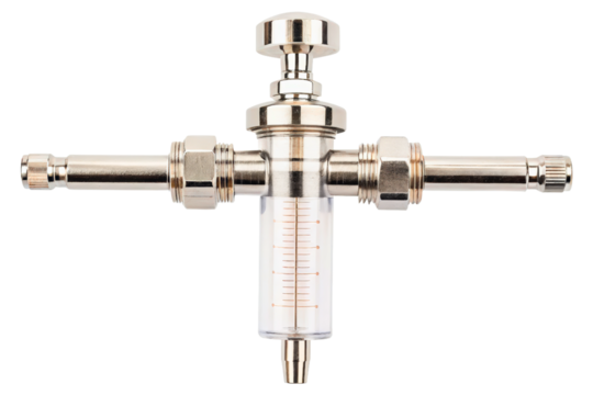 Sophisticated clear and metal laboratory instrument isolated with transparent background