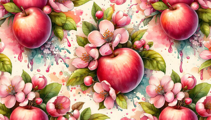 Bright and colorful pattern with apples of different colors on a light background. Suitable for wallpaper, textiles, packaging and web design.