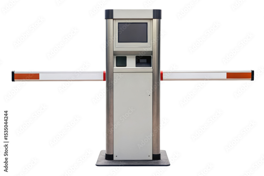 Poster automatic parking barrier gate with scanner isolated with transparent background