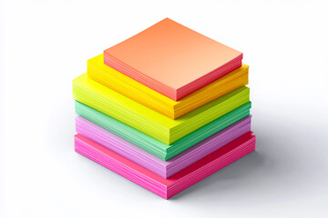 Colorful stacked paper sheets in vibrant hues, ideal for creative projects and design purposes, isolated on a white background.