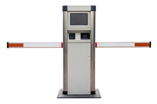 Automatic parking barrier gate with scanner isolated with transparent background