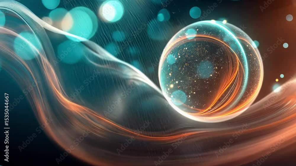 Poster dynamic glowing sphere amidst swirling colors in a vibrant abstract setting