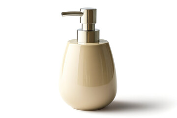 Fototapeta premium Elegant beige pump bottle with silver spout, perfect for home decor or personal care products on a white isolated background.