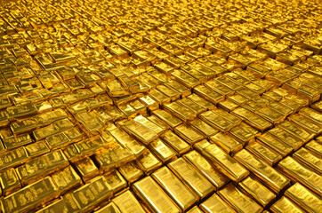 Stacked Gold Bars Shimmering in Abundant Display. Generative AI.