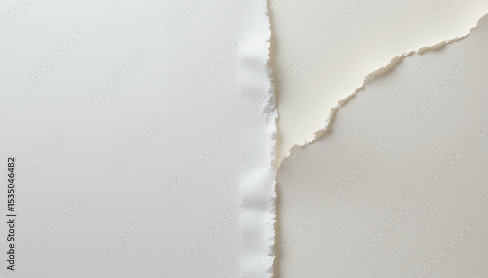 Aufkleber close up view of torn white paper with rough edges and texture on plain background