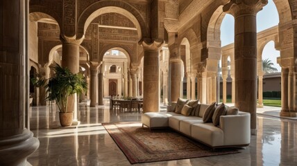 Obraz premium Grand Courtyard with Beige Sofa