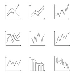 Obraz premium Collection of simple linear charts and graphs presenting data analysis for business finance and trading concepts illustrated with elegant icon style
