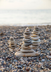 pebbles on the beach. stack of stones on the beach
