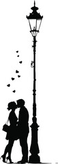 Romantic Couple Silhouette Under Street Lamp &ndash; Timeless Vector Art for Love Themes