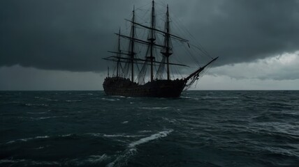 Fototapeta premium Dark ship in a stormy sea