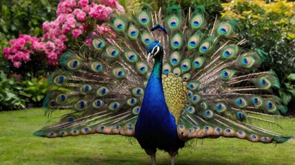 Obraz premium Peacock in a garden setting