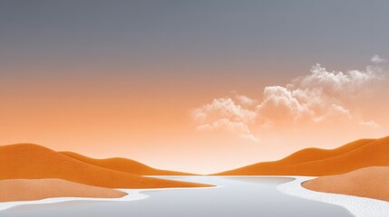 A serene landscape of orange sand dunes reflecting tranquility at sunset.