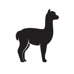 Vector Silhouette of Standing Alpaca in Side View Profile