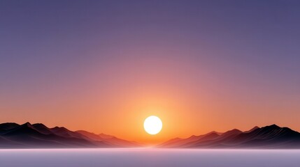 A breathtaking sunset over tranquil mountains, casting warm hues in the sky.