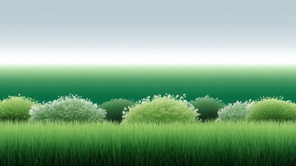 Lush green landscape with vibrant bushes in varying shades of green.