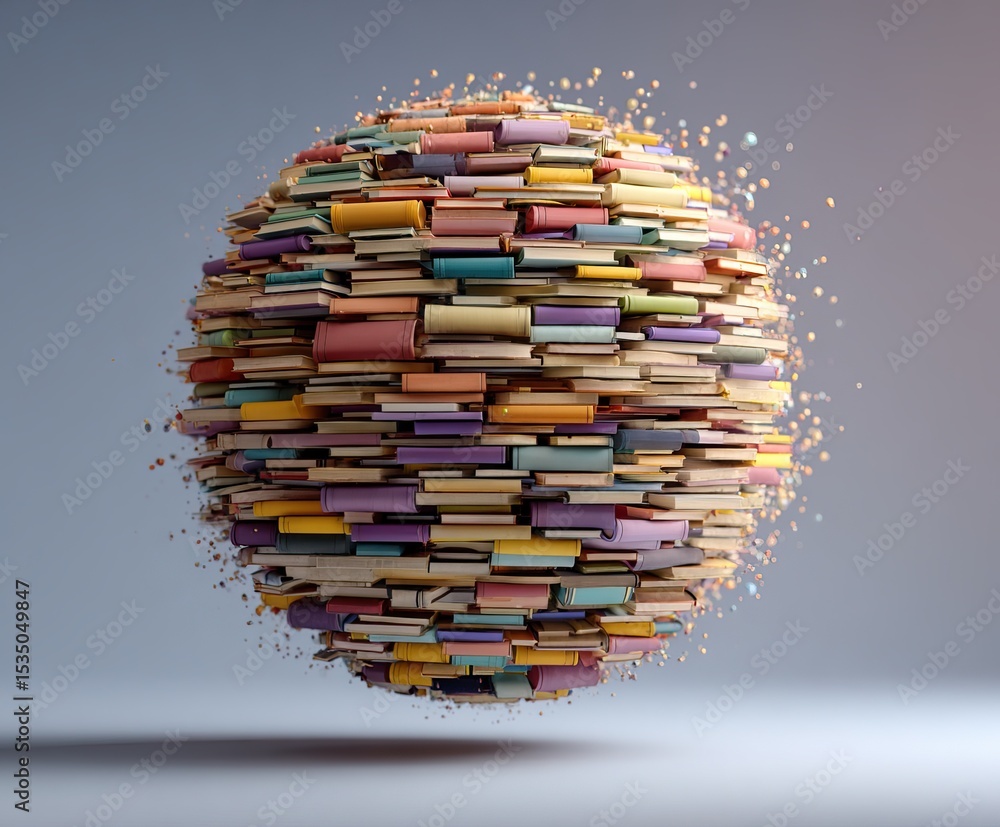 Poster sphere composed of colorful books symbolizing knowledge and learning