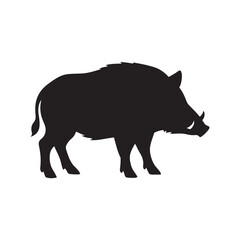 Wild Boar Vector Silhouette in Side Profile on White Background