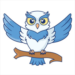 Fototapeta premium Cute cartoon owl blue and white color animal illustration, Flat Cartoon Style design for Web, Flayer, Sticker, Landing Page, banner