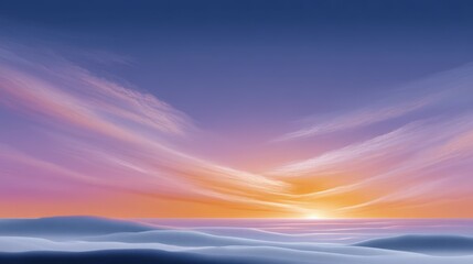 Serene sunset over soft, rolling hills with vibrant hues of orange and purple.