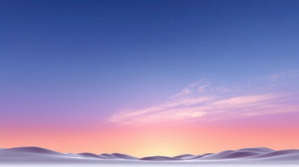 Serene pastel sunset over soft, undulating sand dunes.