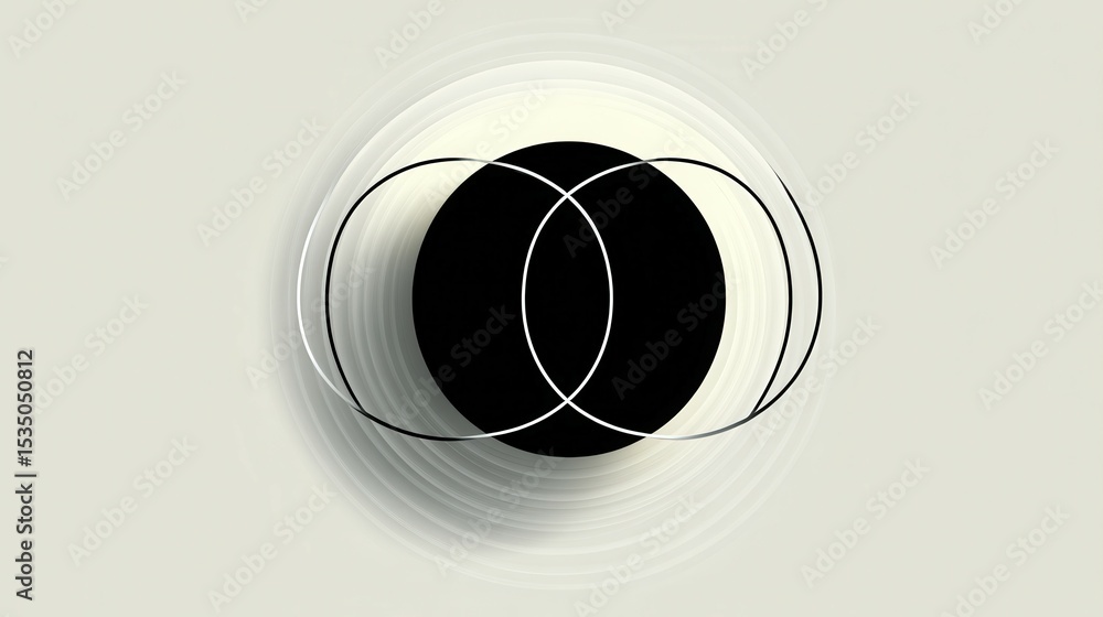 Poster geometric black and white circles creating a mesmerizing visual effect.