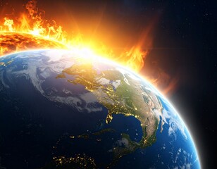 Earth under attack by solar flares, sci-fi disaster scene with dramatic skyGenerated image