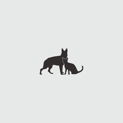 Dog and cat silhouette symbolizing unity, loyalty