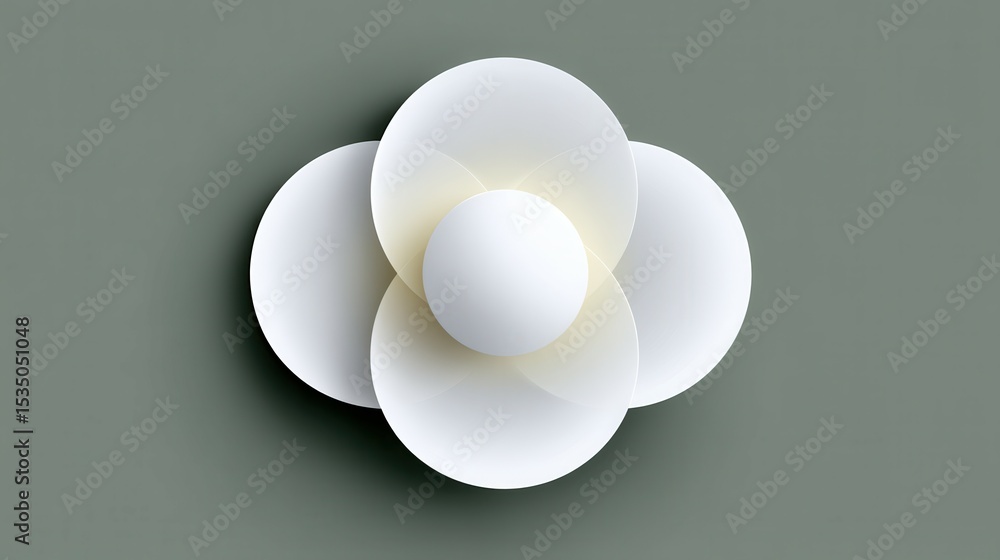 Poster abstract design with white circular shapes on a soft gray background.
