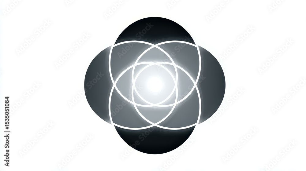 Poster abstract geometric design with overlapping circles creating a radiant core.