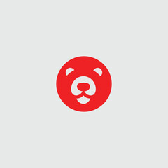 A minimalist stylized red bear head logo design with rounded features