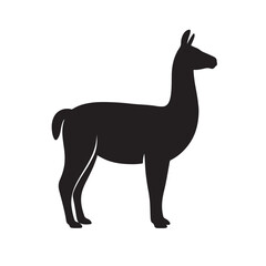 Silhouette Illustration of a Standing Llama in Side Profile View