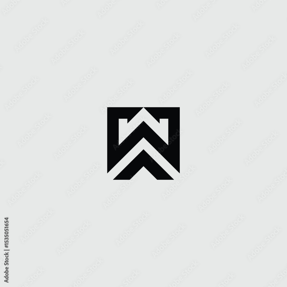 Poster monogram w initial letter abstract geometric emblem design in black and white square format