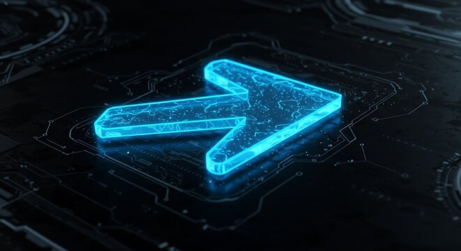 Glowing Cyan Arrow: Digital Depth & Circuitry