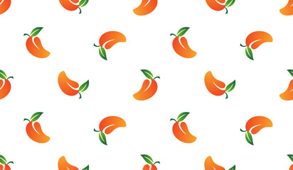 Vector seamless pattern with mango fruits. Summer tropical fruits on a white background.