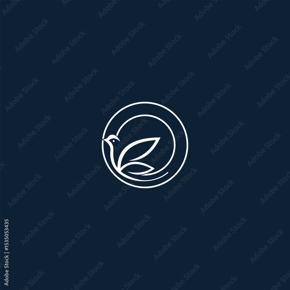 Poster elegant bird symbol encased in a circle with minimalistic line art style