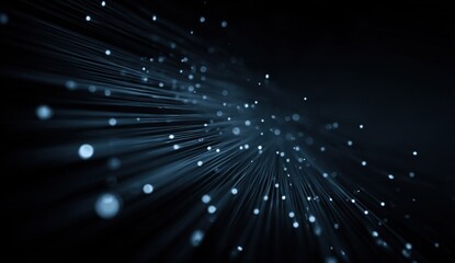 Naklejka premium Captivating Abstract Illustration Features Luminous Optical Fibers and Glowing Spheres on Dark Background, creating a modern effect.