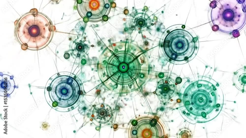 Aufkleber abstract colorful fractal art with interconnected circles on a white background