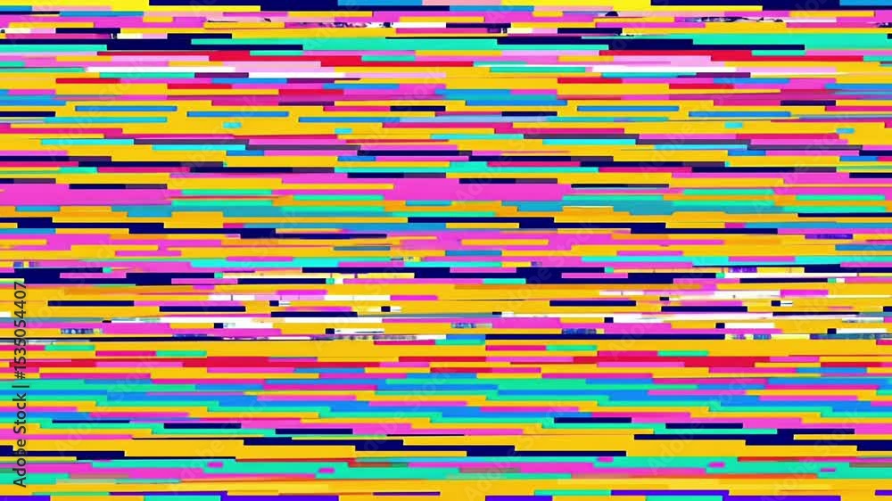 Poster abstract digital art with glitch effect and colorful horizontal lines background