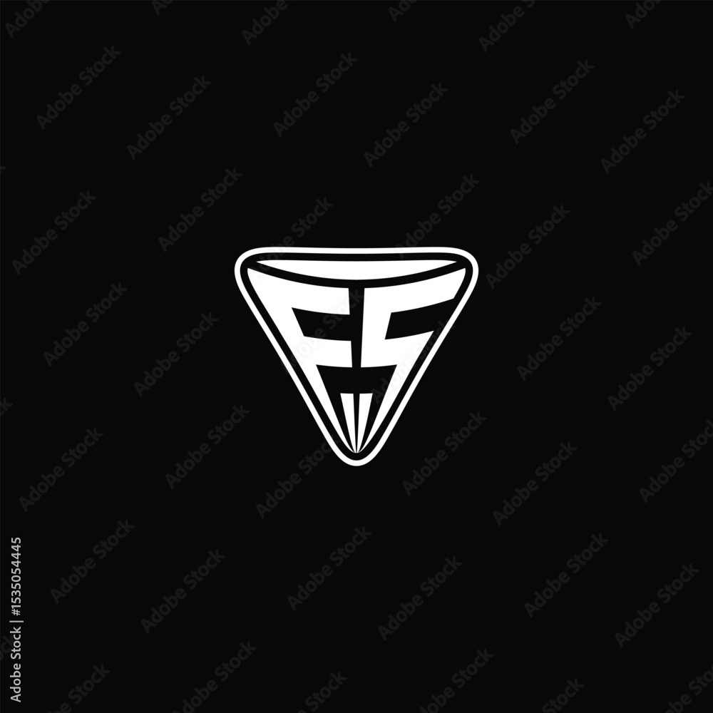 Poster futuristic rounded triangle fs logo design with initials on solid black background