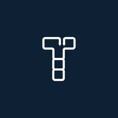 Flowchart symbol T logo with arrows and square stages on dark background