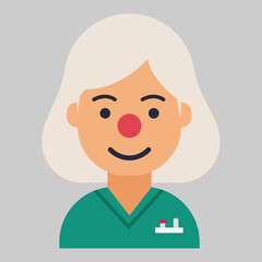 Avatar of a Female Healthcare Professional with Short White Hair and a Red Nose
