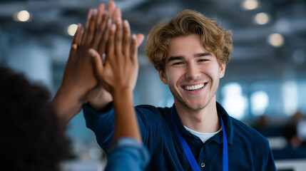 Team Celebrating Victory in Water Challenge with High Fives